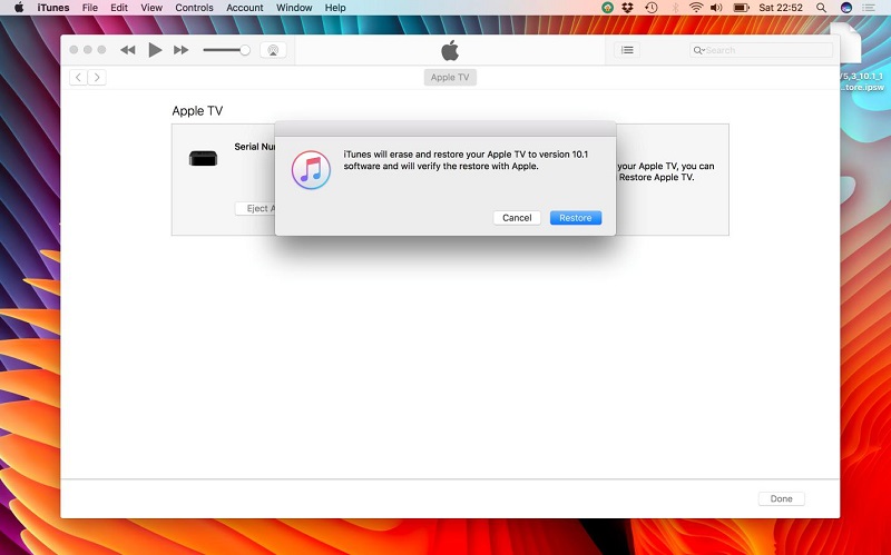 Apple TV jumissa Airplay-näytössä: Minun piti käyttää iTunesia